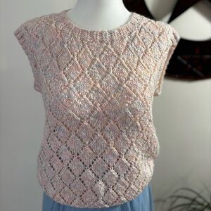 Soft Girl  Textured Pink Diamond Handmade Knit Cap Sleeve Sweater Top Sz Small